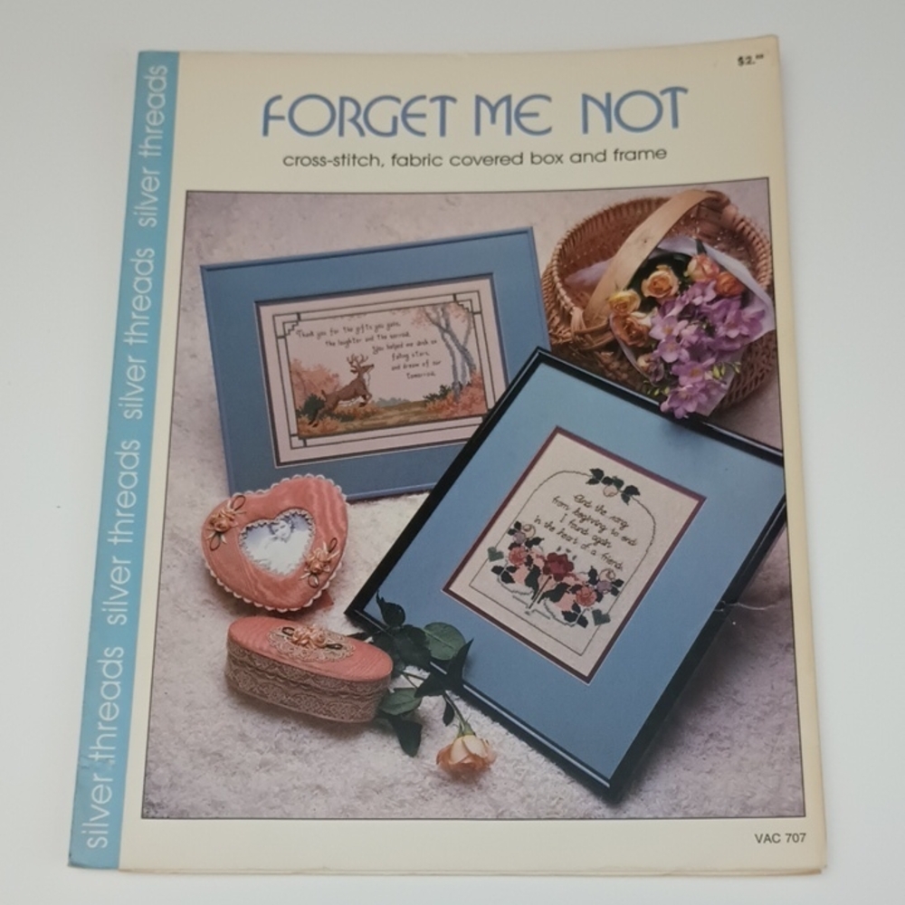 2/$15 VTG Forget Me Not Charted Cross Stitch Pattern Frame & Box ©1984 VAC707